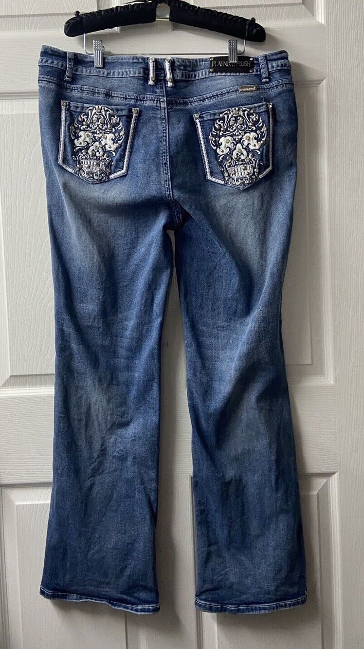 Platinum Plush Los Angeles Jeans Big Skull Juniors 19 Blue Rhinestone Boot Cut